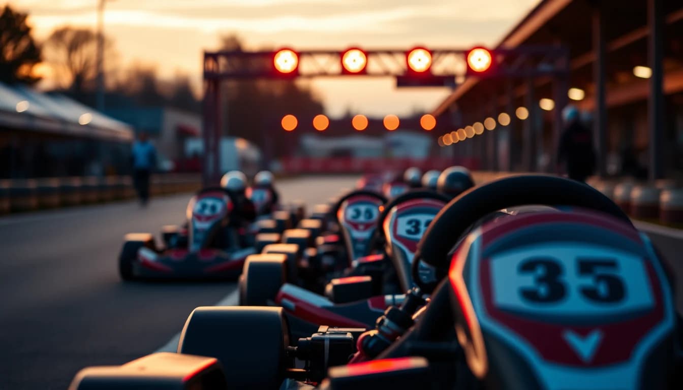 Uma fila de karts à espera na grelha de partida